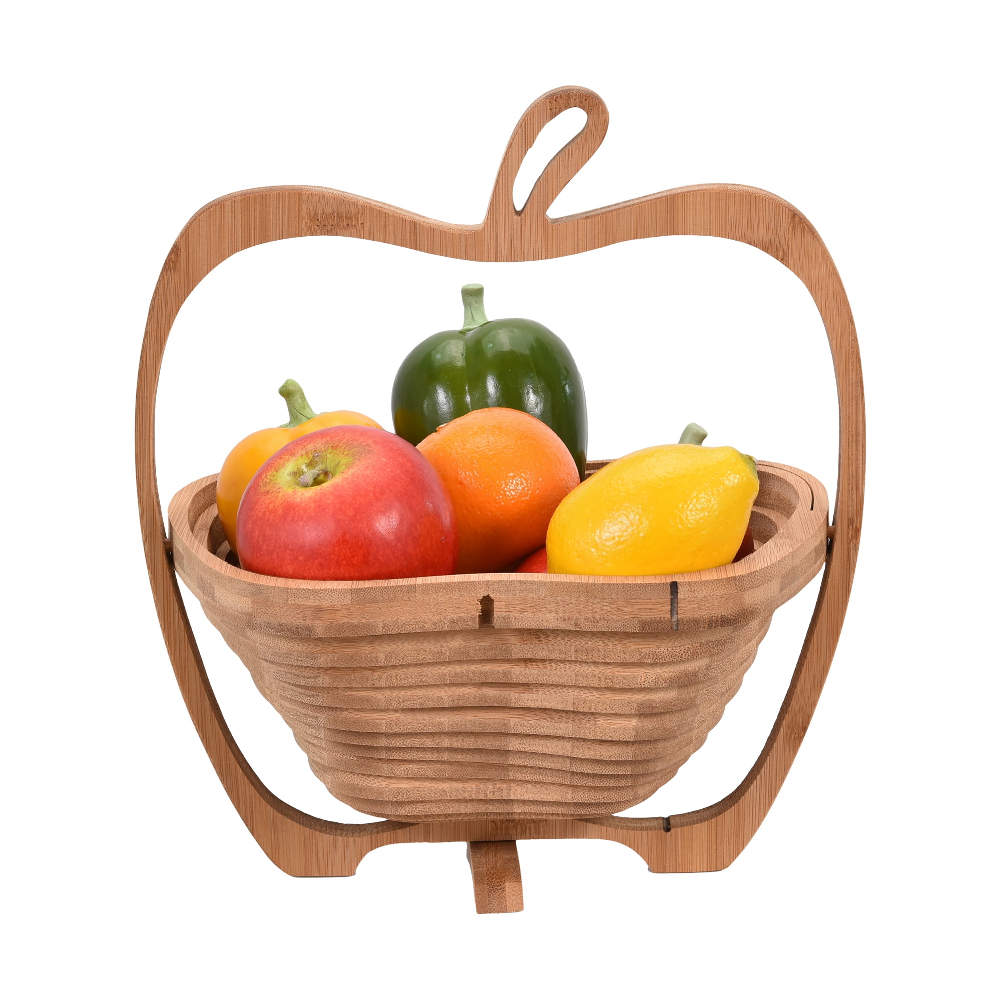 Unique Apple Shaped Bamboo Wood Folding Fruit Bowl or Basket Walmart