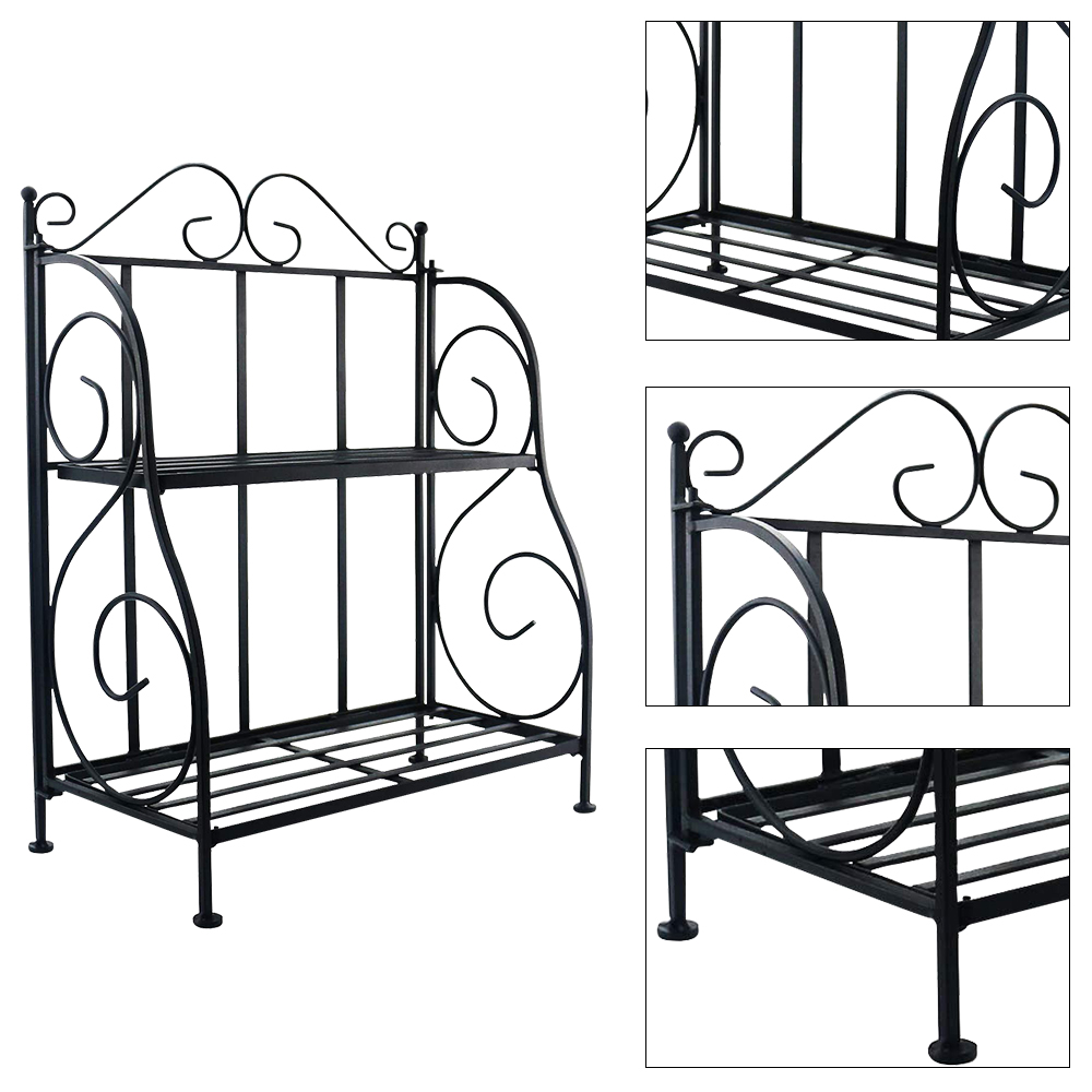 Black 2-Tier Foldable Shelf Rack Kitchen Bathroom Countertop Spice Rack 2-Tier Standing Storage Organizer Spice Jars Bottle Shelf Holder Rack