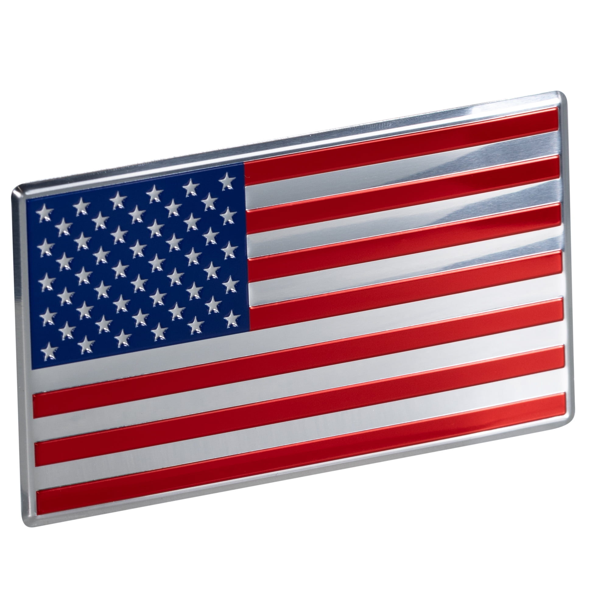 (2 pack) Auto Drive American Flag Aluminum Automotive Decal, Red, Blue, 2.25" x 5.5"