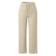 thumbnail image 4 of Beige Cargo Pants Women Linen Pants Women Summer Wide Leg Pants Elastic Waist Pants High Waisted Pants Casual Beach Trousers Woman Pants Clearance, 4 of 5