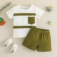 thumbnail image 2 of GYRATEDREAM Toddler Kids Boys Summer Outfits Patchwork Color Block Short Sleeve Shirt + Solid Color Elastic Waistband Shorts 2 Piece Sets Baby Child Clothes for 1 Years-6 Years, 2 of 8