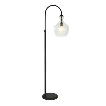 Verona Arc Blackened Bronze Floor Lamp with Seeded Glass Shade