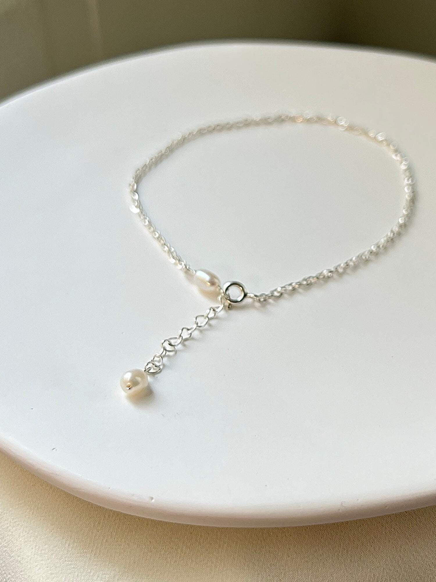 Freshwater Pearl Anklet with Dainty S925 Sterling Silver Chain, Wedding Anklet Gift