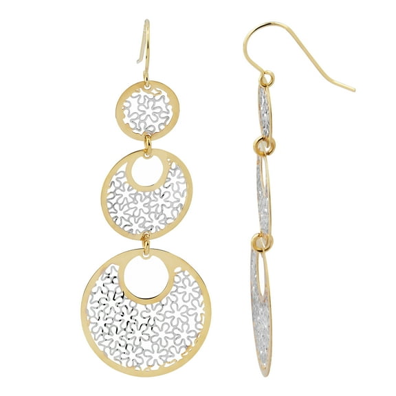 KoolJewelry 10k Two-tone Gold Floral Cut-outs on Graduated Circles Dangle Earrings