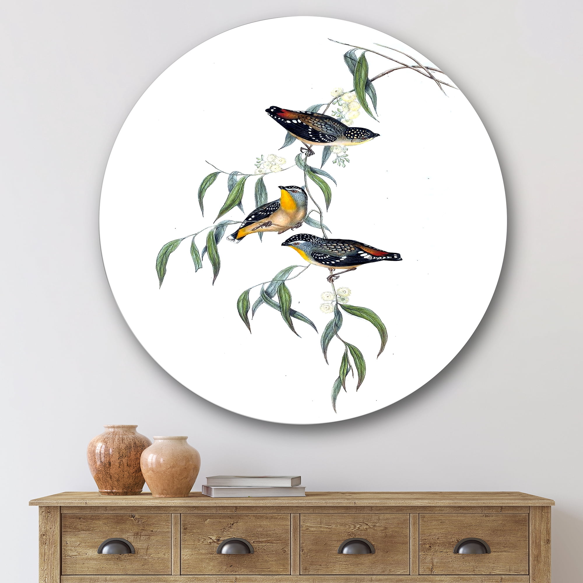 Designart 'Ancient Bird Life III' Traditional Circle Metal Wall Art 36x36 - Disc of 36