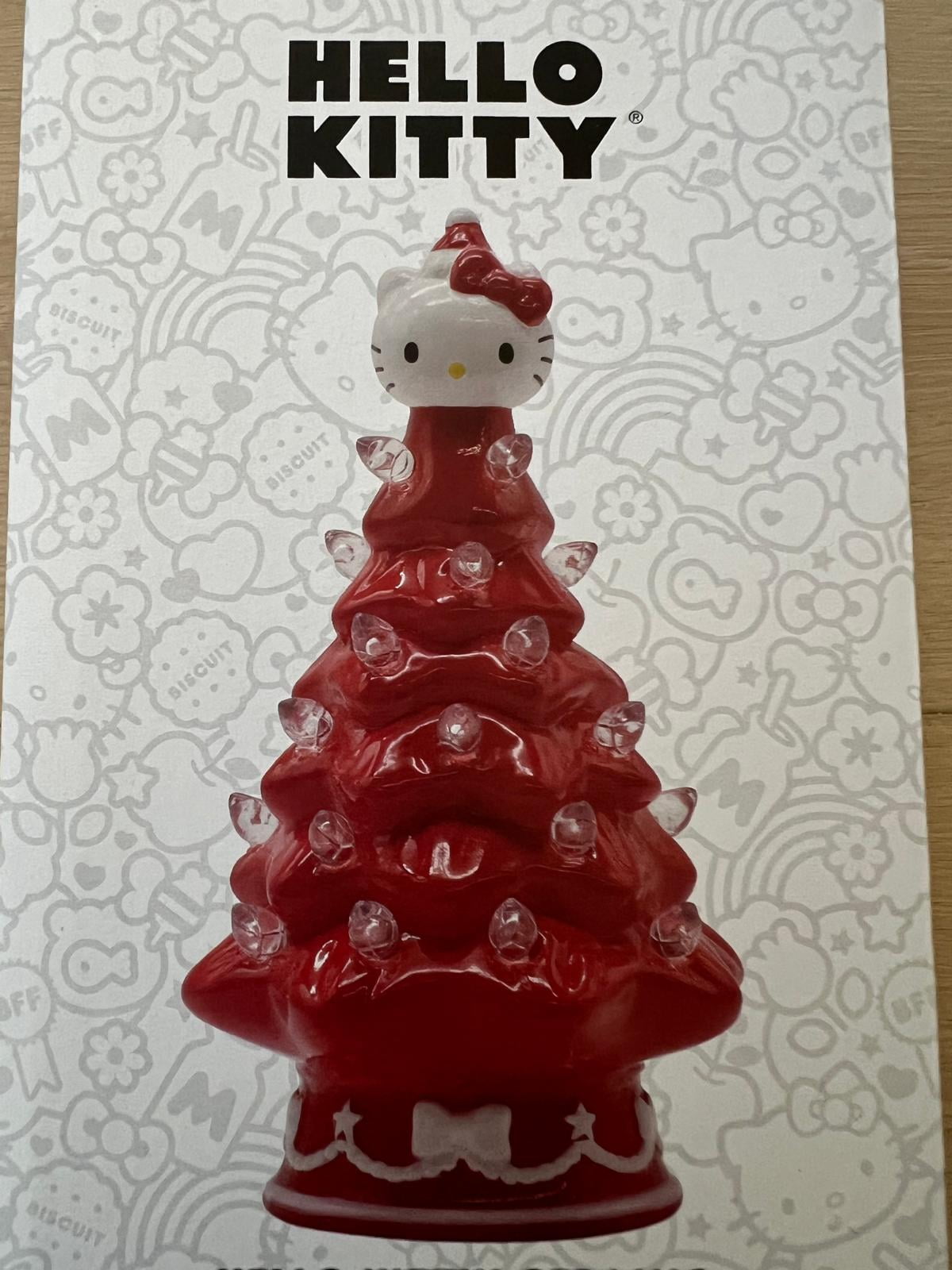 Hello Kitty Mini Ceramic Christmas Tree with red Lights – 6" Tall Holiday Decoration, Ages 6+