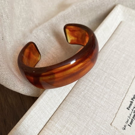 Firefly Hope Chunky Geometric Open Bracelet, Thick & Wide Acrylic Resin Cuff Bangle, Fashion Charm Jewelry for Ladies Holiday Decoration, Brown