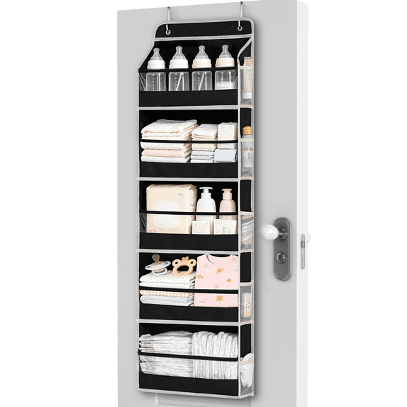 VOZOGO Over the Door Organizer 14 Pockets, Extra Large Behind Door Storage of 4 Tiers, Over the Door Storage, Door Hanging Organizer for Closet, Diaper Organizer, Toy Storage, Black