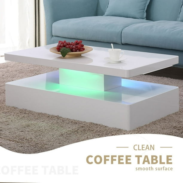 Living Room Coffee Table High Gloss Led Light With Remote Control White Walmart Com Walmart Com