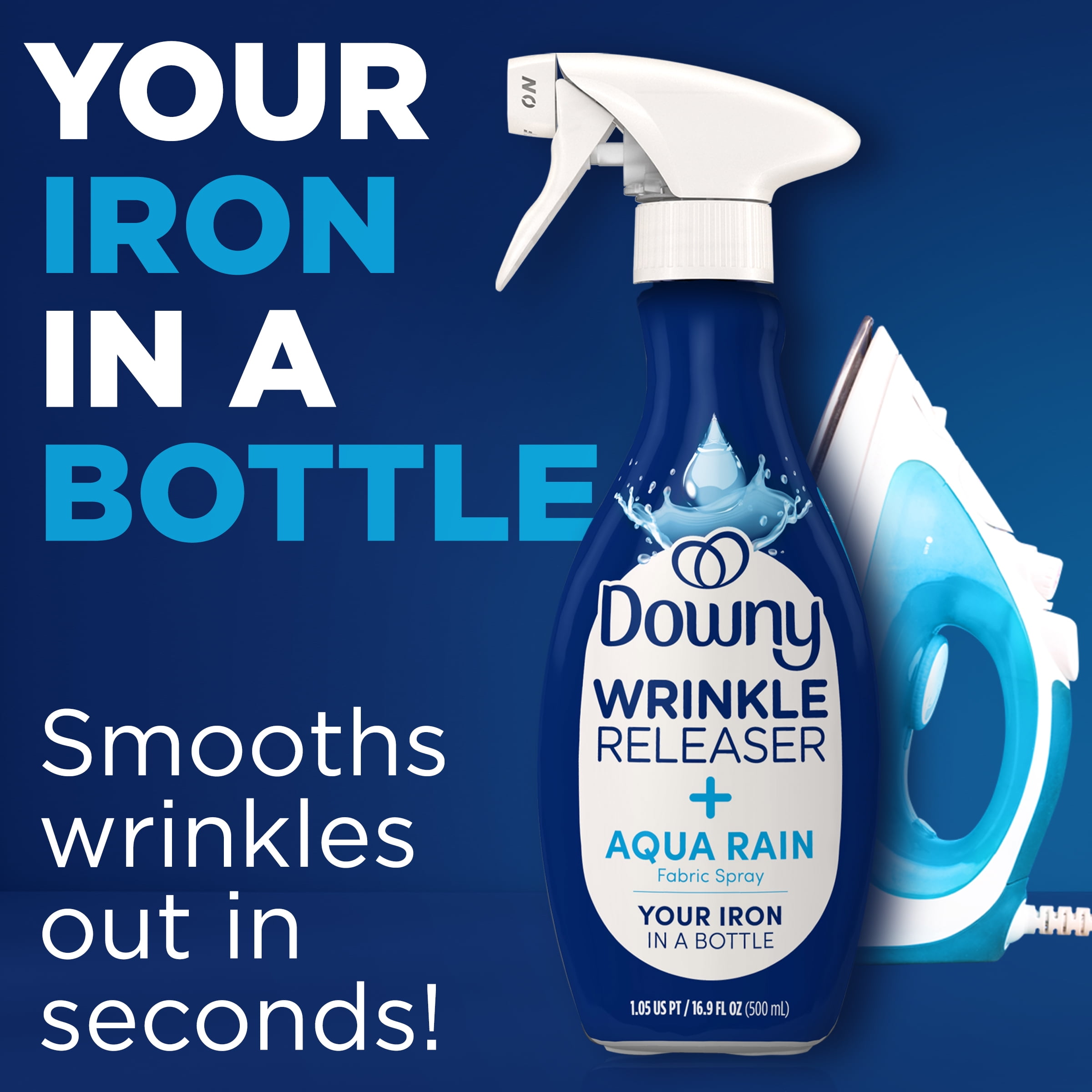 Downy Wrinkle Releaser Spray, Aqua Rain Scent, Fabric Refresher, 16.9 fl oz