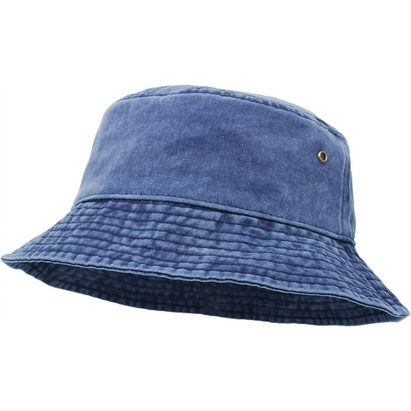 YooGuoGuo Bucket Hat, Wide Brim Washed Denim Cotton Outdoor Sun Hat Flat Top Cap for Fishing Hiking Beach Sports