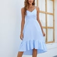 thumbnail image 2 of Women's Striped Camis Dresses Sleeveless Spaghetti Straps V-neck High Low Midi Dress Sexy Ruffle Beach Party Dress, 2 of 7