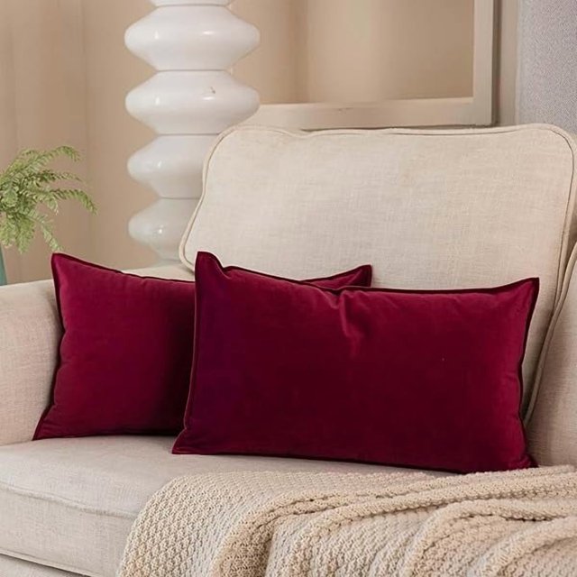 HAYAN Burgundy Christmas Decorative Velvet Throw Pillow Covers 16x24 inch Set of 2,Broadside Soft Cushion Case with Invisible Zipper for Sofa Couch Bed