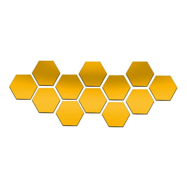 12 piezas extraíbles de acrílico espejo Soledad decoración autoadhesiva Oro 70x40mm adhesivo de pared hexagonal