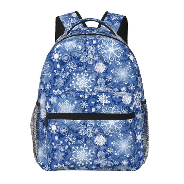 Easygdp whiet Snowflake blue background Mochila Ergonómica Versátil para Laptop - Múltiples Bolsillos, Correas Ajustables, Unisex para Escuela, Viajes y Actividades al Aire Libre-One Size