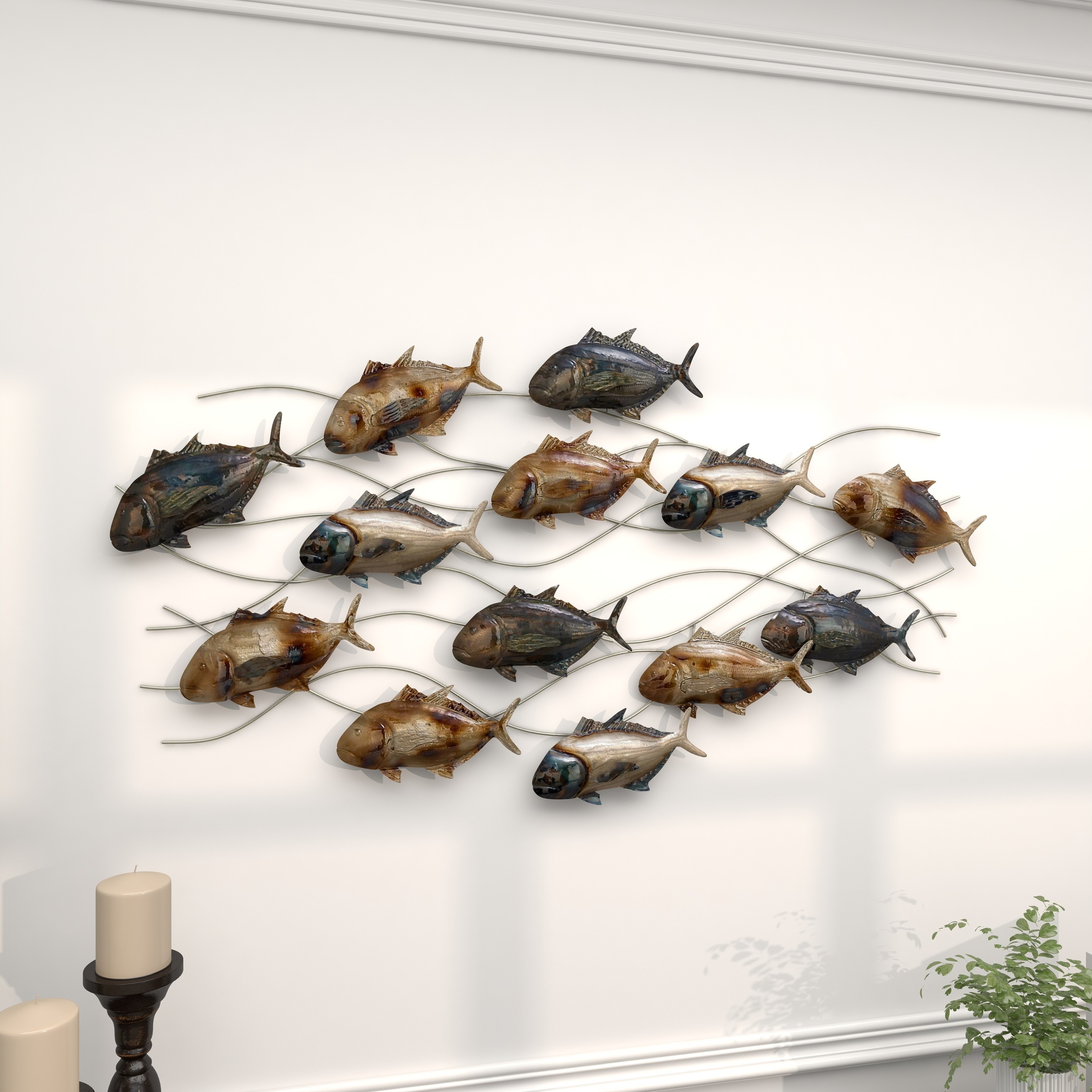 DecMode Black Metal Indoor Outdoor Wire Fish Wall Decor (6 Count