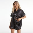 thumbnail image 4 of FLMEI Silk Pajamas 2PCS Set for Womens Short Sleeve Sleepwear Tops Shorts Soft Satin Button down Pjs Jammies Loungewear Outfit S-XL, 4 of 8