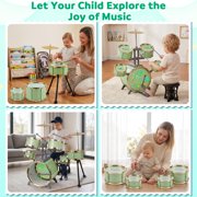 Lictin Kids Drum Set for Toddlers, Beginners Jazz Drum Set with Lights, Stool, Cymbal and Drumsticks, Educational Musical Instrument Toys Gift for Boys Girls Ages 2-6