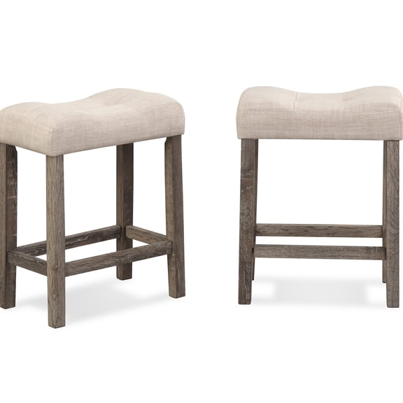 Counter Height Saddle Stool Of 2, Taupe Button With Relaxing Seat And Footrest, Solid Wood Construction Stools, 2 Thick Foam Padding Rubberwood Frame