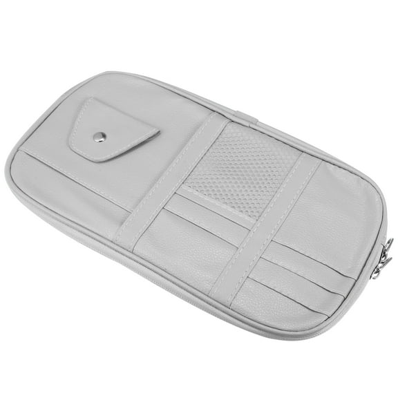 PU Leather Car Sun Visor Organizer Glasses Holder Car Accessories Pocket Organizer with Multi-Pocket Zipper Gray