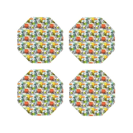 

Lukts Retro Bike Print Leather Drinks Coasters Set of 4 Suitable or Drinks Furniture Protection and Easy Clean up-Octagon