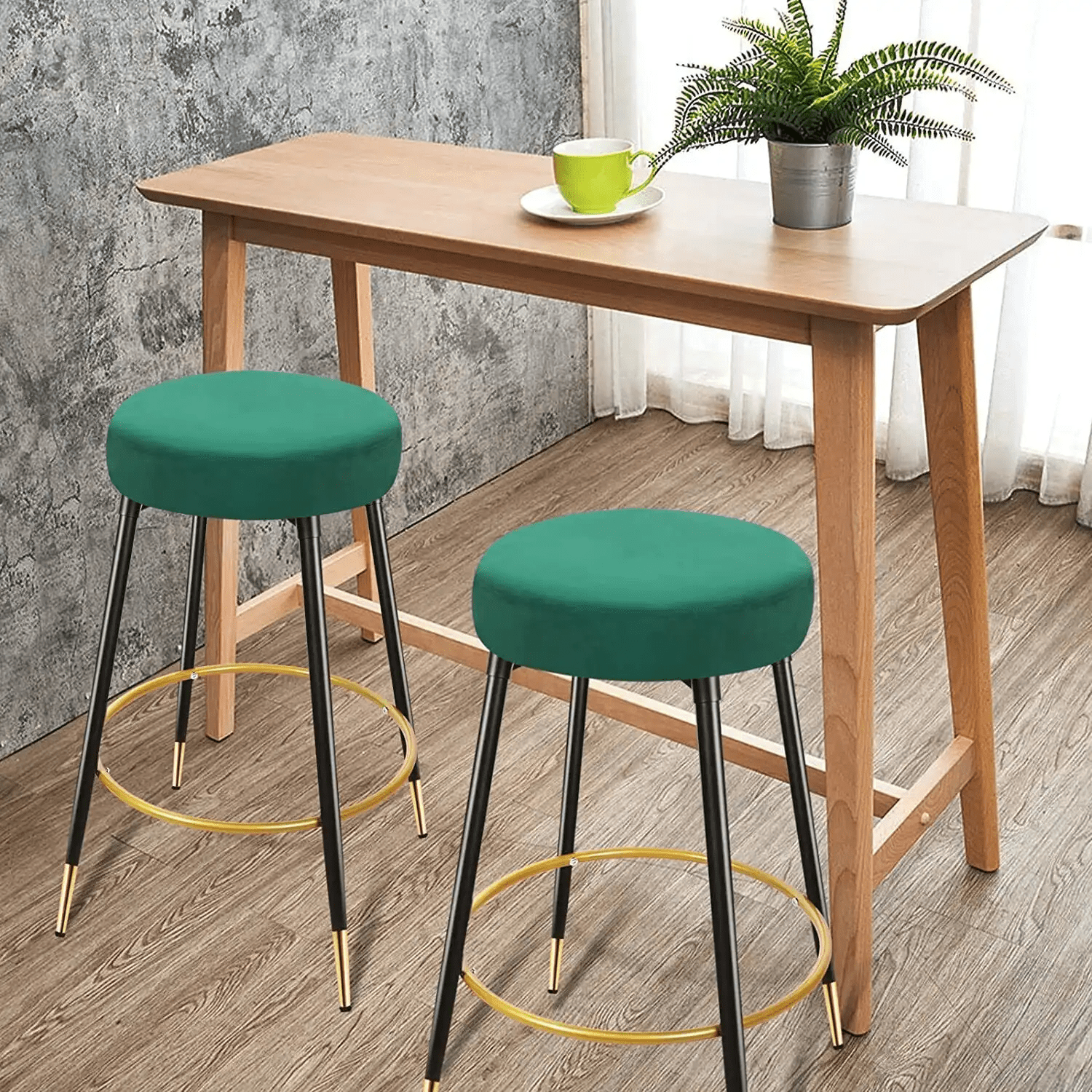 Magshion Elegant Modern Round Bar Stool Set of 2 Velvet Upholstered