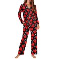 thumbnail image 3 of Renewold 2pcs Scoop Neck Long Sleeve Pajama Size XS Valentine's Day Gifts Red Heart Button Sleepwear Top & Pants Buttom Set Thermal Pjs Pullover Sweatshirt for Women, 3 of 6