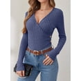 thumbnail image 5 of ANRABESS Long Sleeve V Neck Shirts for Women Ribbed Knit Slim Fit Wrap Top Comfy Soft Sexy Sweater Spring Fall Winter Dressy Casual Clothes Dark Blue X-Large, 5 of 9