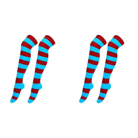 XIYNBAOK 2 Pairs Thigh High Socks Women Striped Thigh High Stocking Christmas Cocks Over the Knee Socks Xmas Party Socks Knee High Long Striped Stocking Winter Leg Warmers