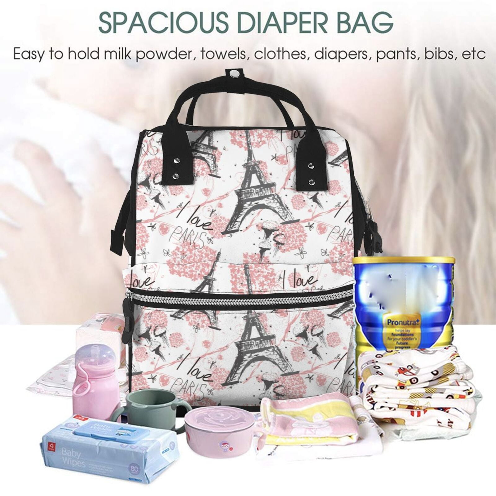Ratiio Paris Mummy Backpack - Waterproof Twill Canvas, Large Capacity Diaper Bag with Multiple Pockets and Adjustable Straps