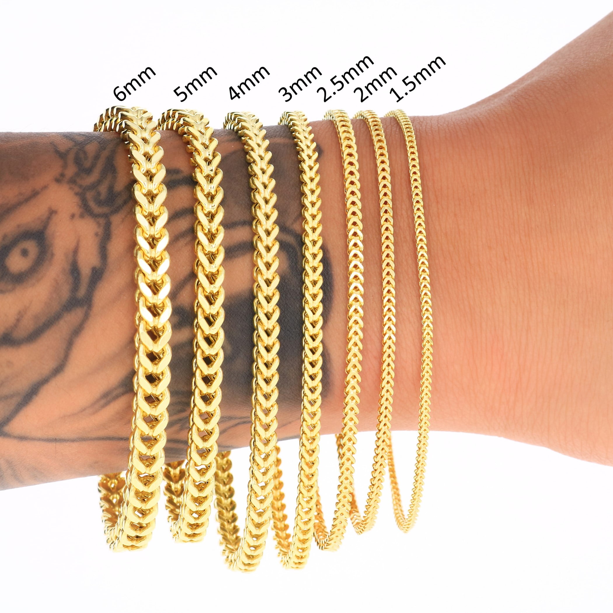Nuragold 10K Real Yellow Gold Franco Square Chain Wheat Bracelet 7"-9" (1.5mm-6mm) Italian Jewelry for Men & Women