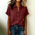 thumbnail image 5 of QUNYINEY Womens Short Sleeve Button Down Shirts Casual Collared Work Tunic Tops Summer Loose Fit Solid Shirts, 5 of 6