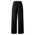 thumbnail image 5 of Bloomae Womens Wide Leg Linen Pants Summer Casual Button Decor Baggy Elastic High Waisted Palazzo Beach Vacation Slacks Trousers with Pockets Black M, 5 of 8
