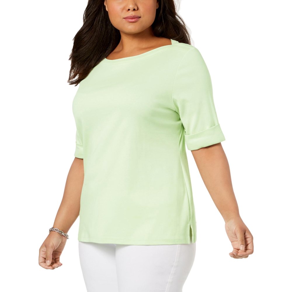 Karen Scott Karen Scott Womens Plus Cuffed Elbow Sleeve Knit Top