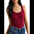 thumbnail image 1 of Camisetas Sin Mangas para Mujer, de Punto, con Cuello en U, Básicas e Informales de Verano. Vino Tinto L, 1 of 9