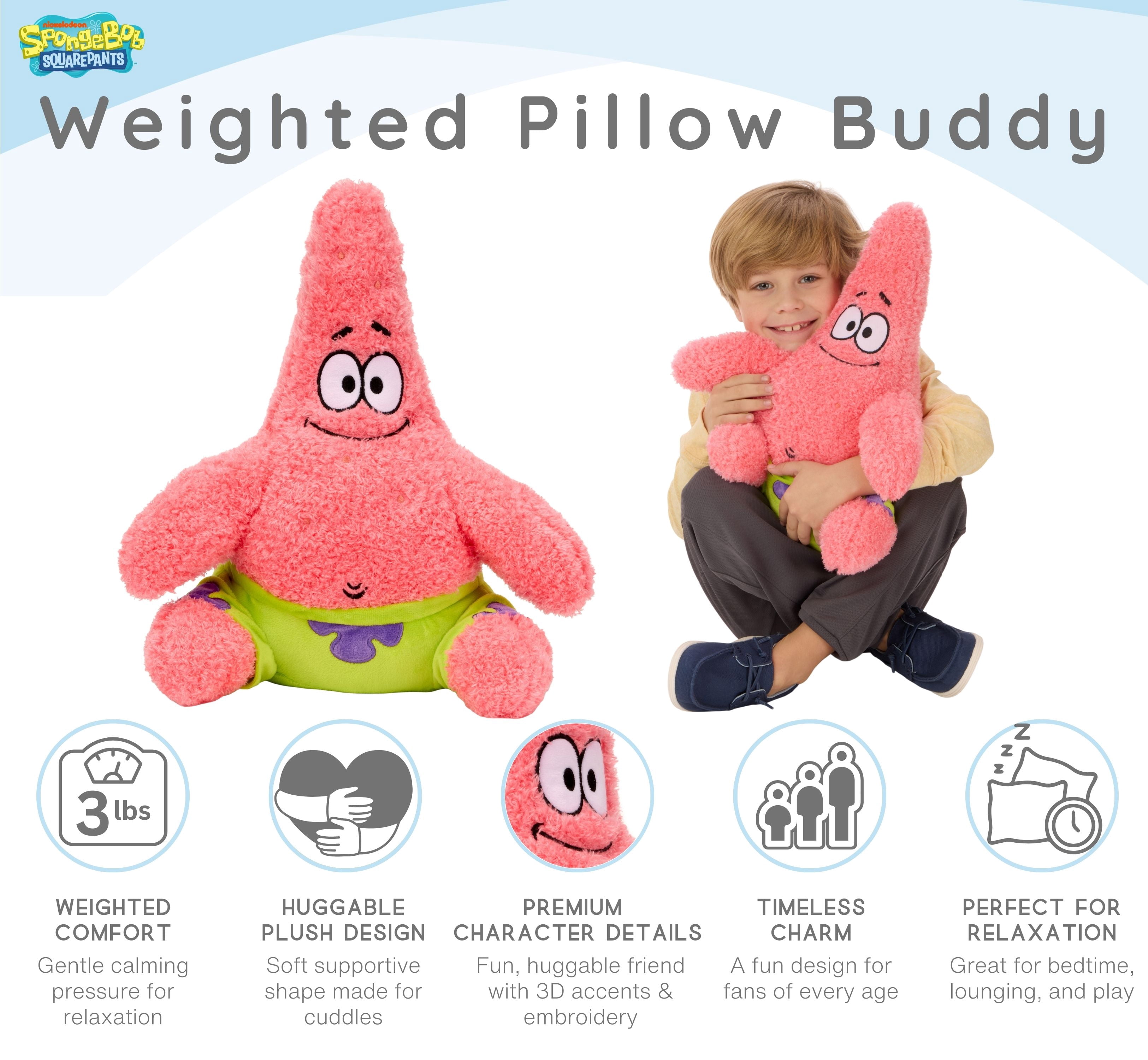 Spongebob SquarePants Patrick Kids Weighted Pillow Buddy, 3 lb Character Plush