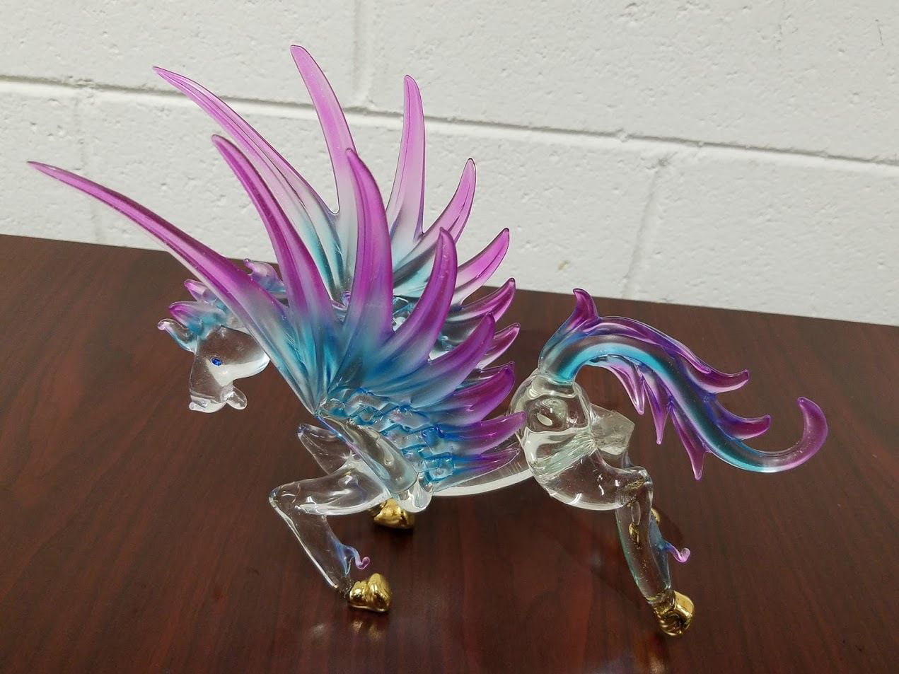 GIFT Details about   PEGASUS HORSE hand blown ART crystal clear GLASS figurine Gild 5 Inches