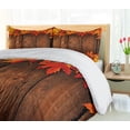 thumbnail image 4 of Ambesonne Fall Duvet Cover Set, Leaves on the Wooden Board, 2-Calking, Brown Orange, 4 of 6