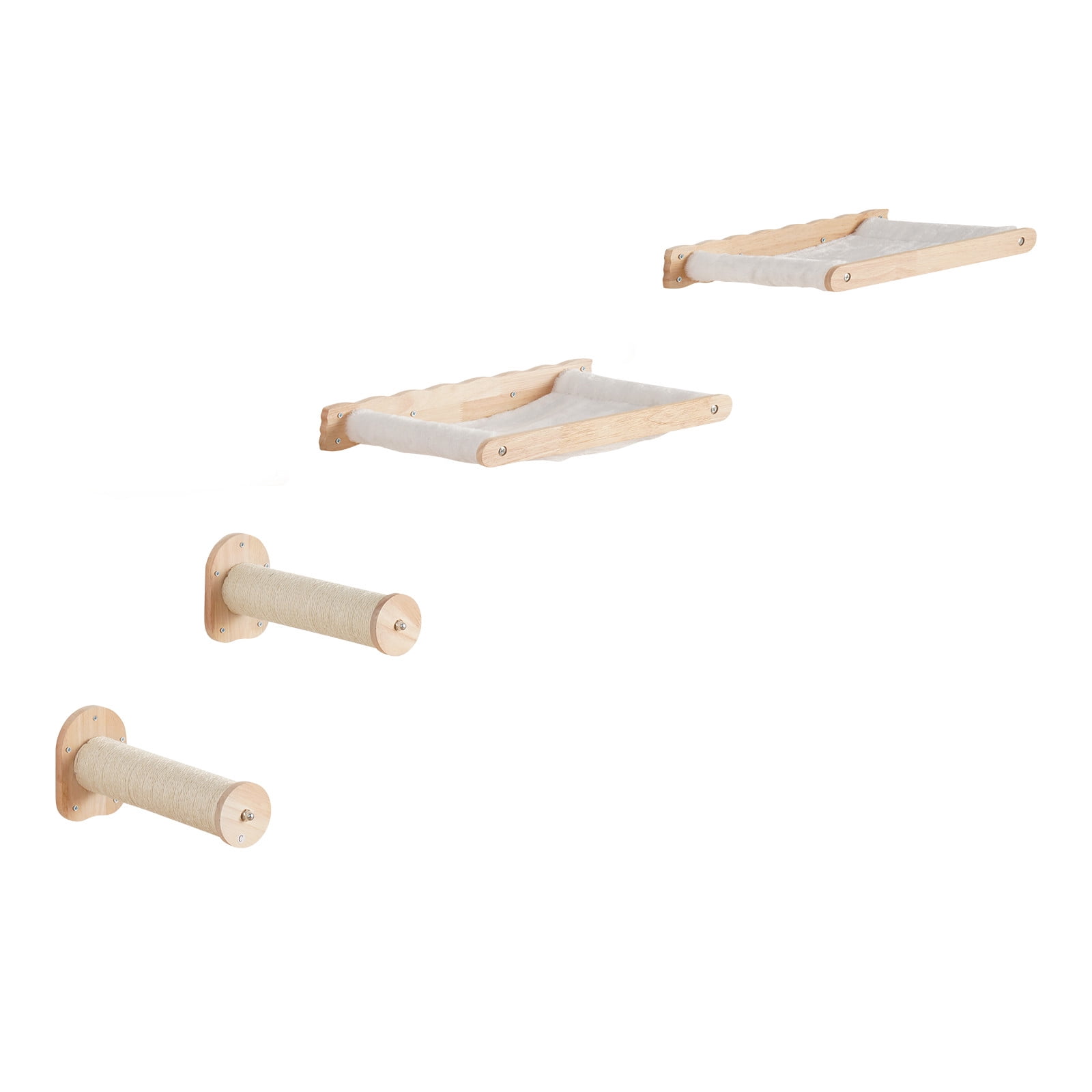 Favory Wall Mounted Cat Shelves, Perches with Jumping Posts & Hammocks, Removable & Washable Coral Fleece for Sleeping, Playing, Climbing, Set of 4