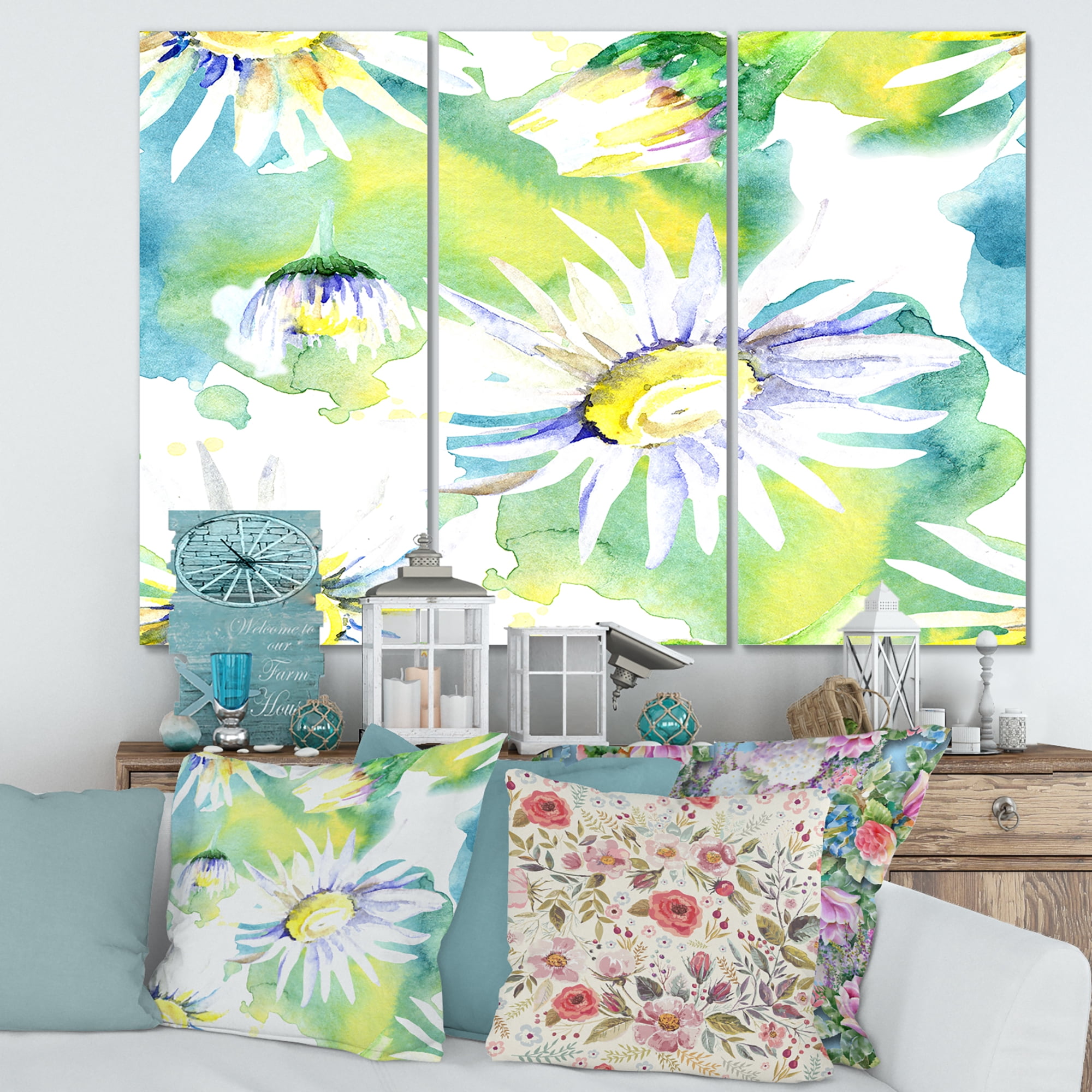 Designart ' Aquarelle Impression of Daisy Flowers II ' Traditional Canvas Wall Art Print