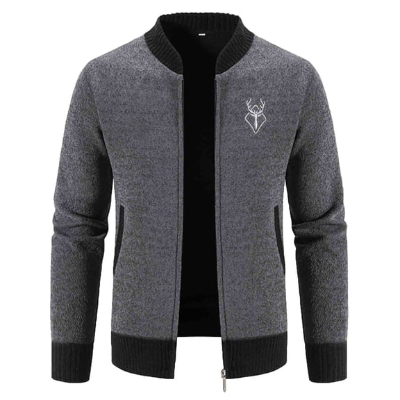 Men's Knitted Wool Sweater Coat Autumn Winter Casual Zip Up Long Sleeve Outdoor Warm Stand Collar Jacket