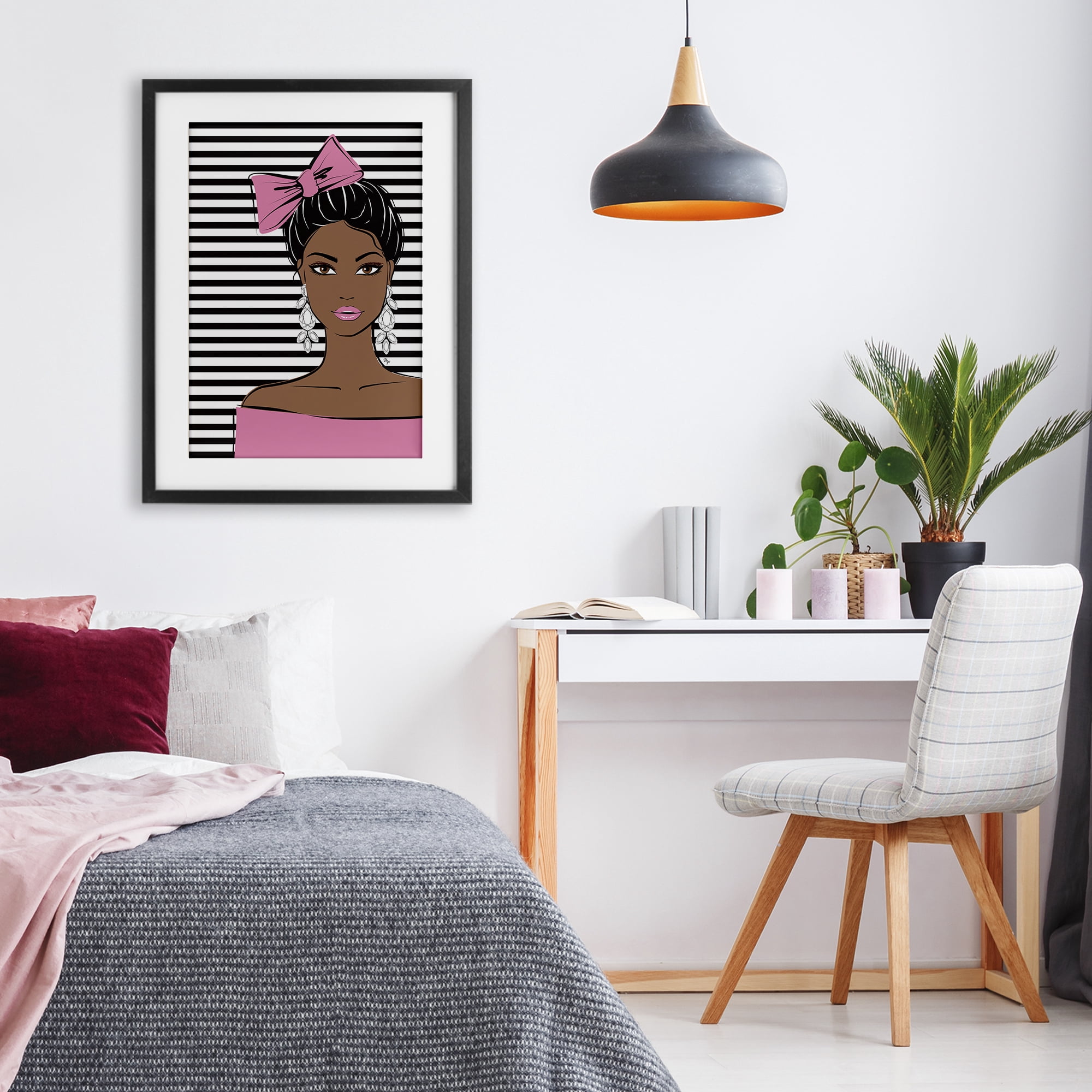 Stupell Industries Girl with Bow & Jewel Earrings Black Framed Print Under Glass, design by Martina Pavlova