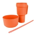 thumbnail image 3 of Vaso de plástico 2 en 1 con pajita y abertura grande, ideal para cine, casa, viajes, color naranja, 3 of 14