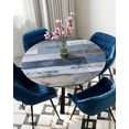 thumbnail image 5 of nqOlkjepod Blue Brown Farmhouse Round Tablecloth, Fitted Table Cover with Elastic for 36"-44" Round Tables, Vintage Wooden Country Table Cloth Outdoor Indoor Dinning Party Waterproof Tablecloths, 5 of 6