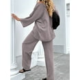 thumbnail image 6 of Women'S Two-Piece Suit Round Neck Basic Top Wide-Leg Pants Suit Grey M, 6 of 8