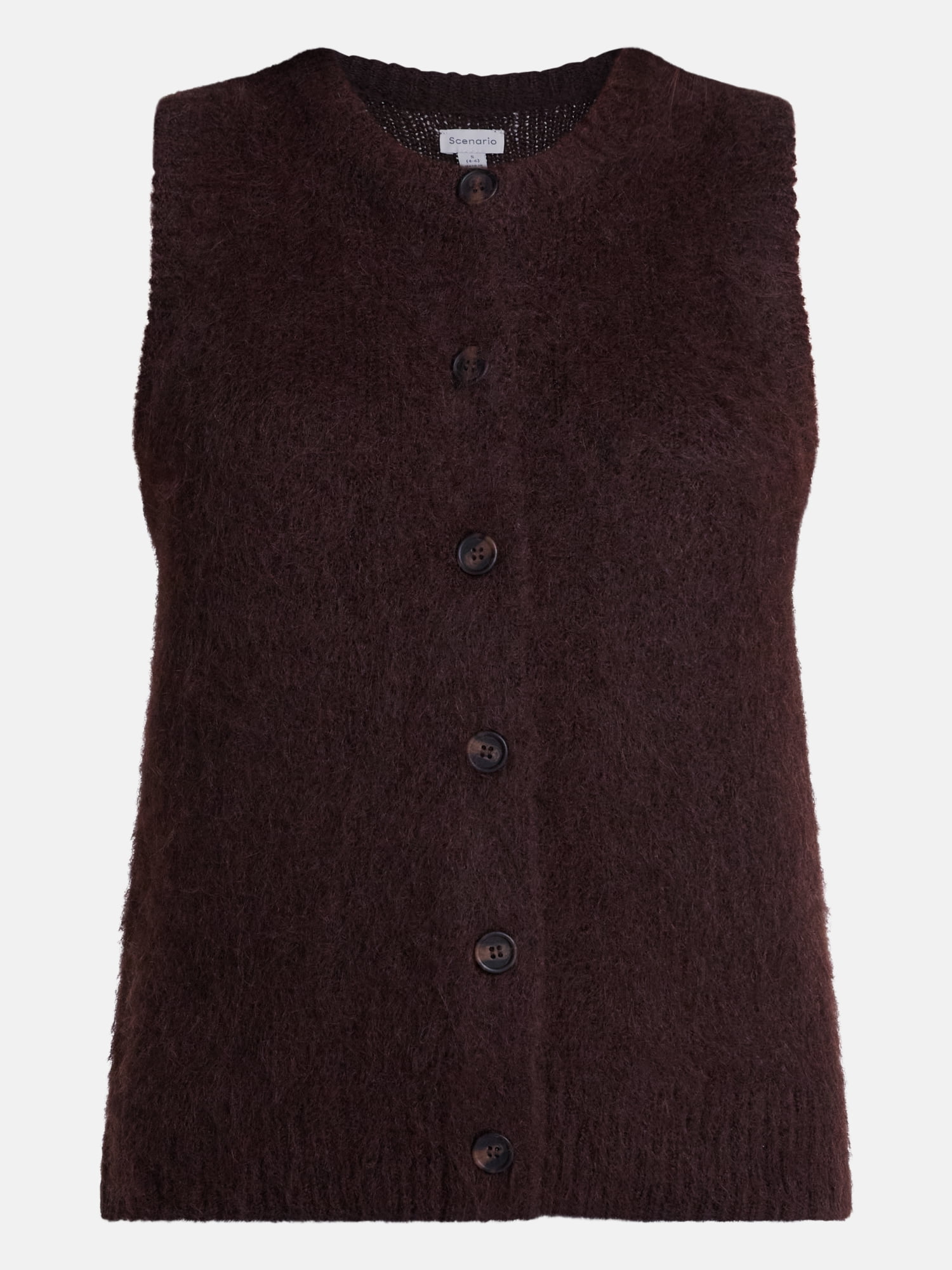 Scenario Women's and Women's Plus Button Front Textured Sweater Vest, Lightweight, Sizes XS-4X