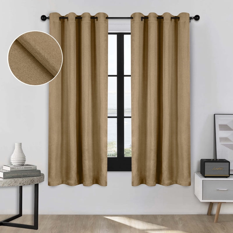 Superior Linen Blackout Curtains Set of 2, Grommet Header Curtain Panel Pair, Acorn, 52"W x 72"L