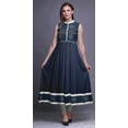 thumbnail image 2 of Bimba Robe Anarkali Noire à Imprimé Damassé pour Femme, Col Mandarin, Designer, Kurta Ethnique Indienne, Moyen, 2 of 6