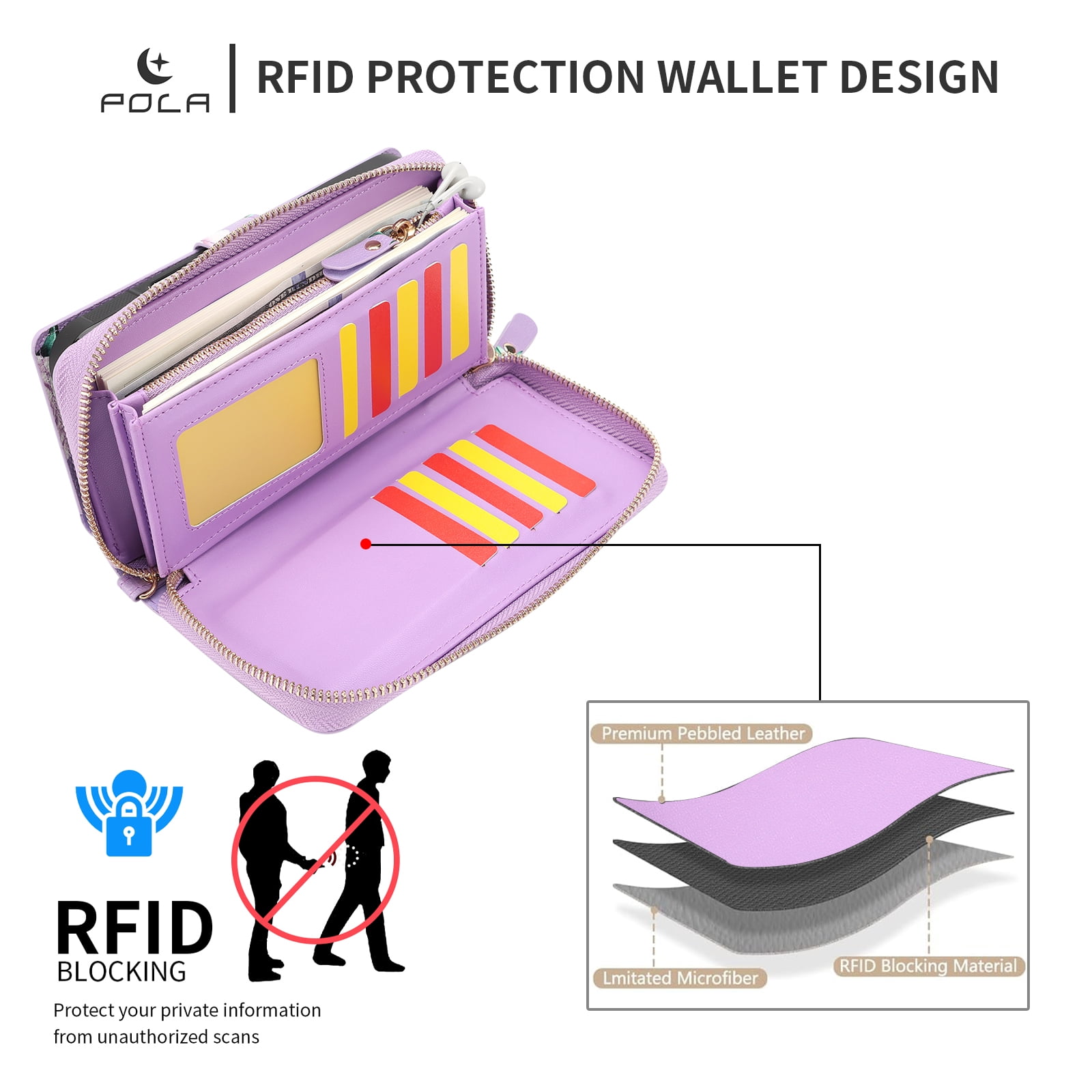 TECH CIRCLE 2-in-1 Wallet Case for iPhone 16 Pro (6.3", 2024), Detachable Magnetic Back Cover, Flip Flower Phone Case with 15 Card Slots, Zipper Pocket, Crossbody Strap, Wrist Strap, Purple
