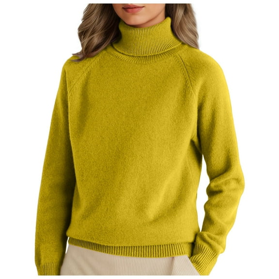 Gyexs Womens Fall Sweaters Casual Classic Soft Loose Fit Basic Pullover Business Casual Work Blouses Christmas Sweater, Yellow, Size L